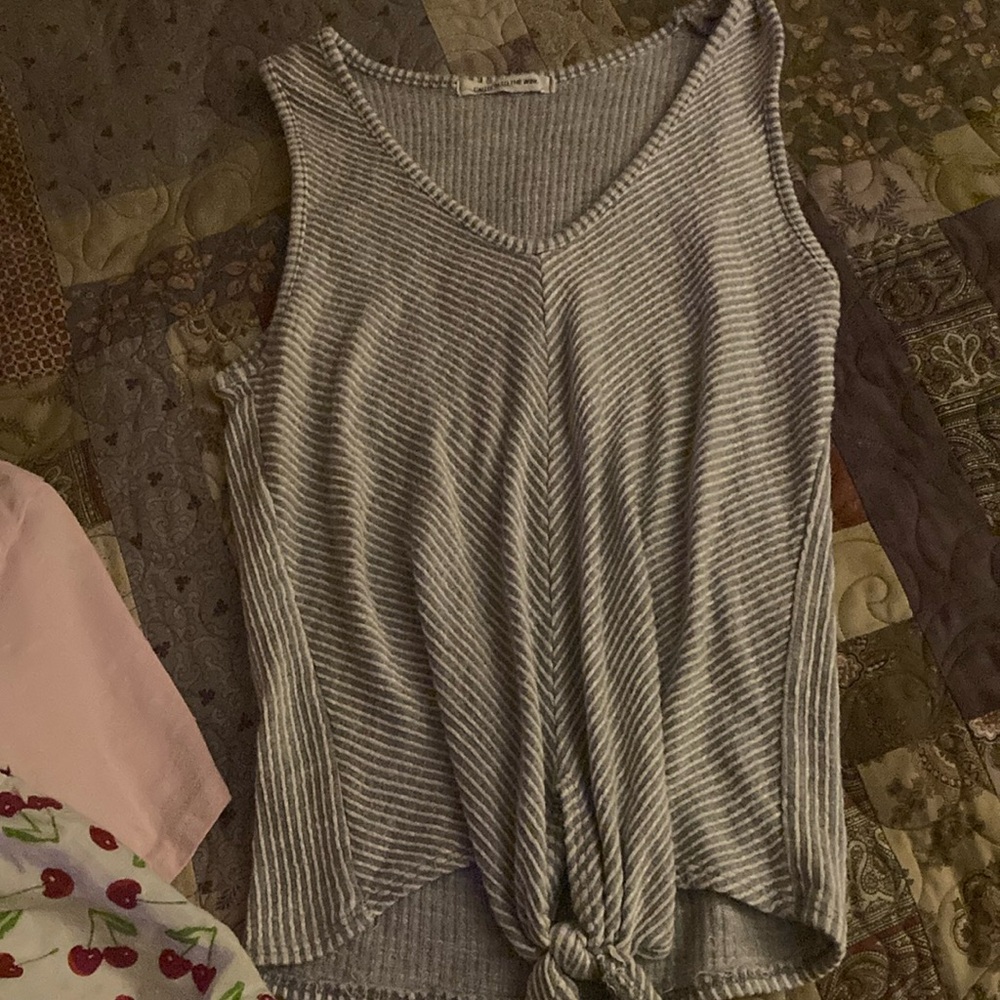 Gray Striped Sleeveless Top